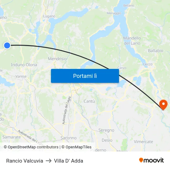 Rancio Valcuvia to Villa D' Adda map