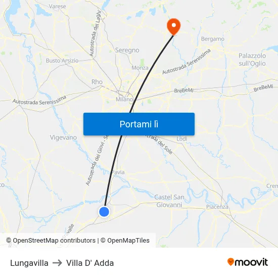 Lungavilla to Villa D' Adda map