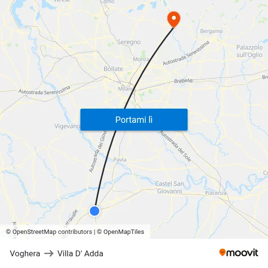 Voghera to Villa D' Adda map