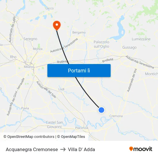 Acquanegra Cremonese to Villa D' Adda map