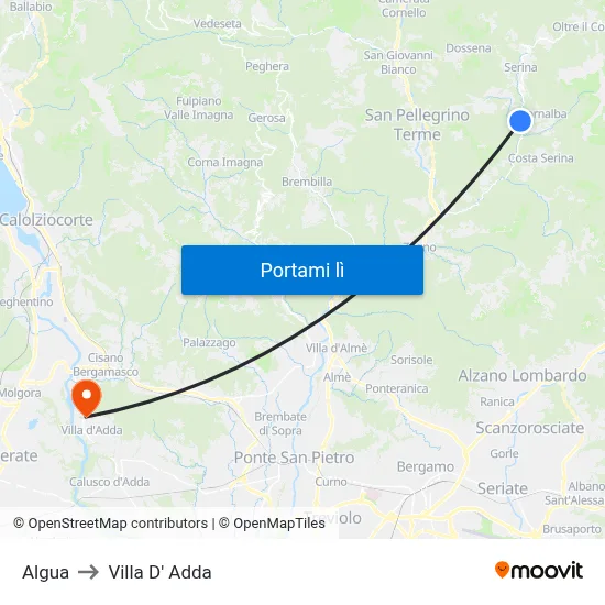Algua to Villa D' Adda map