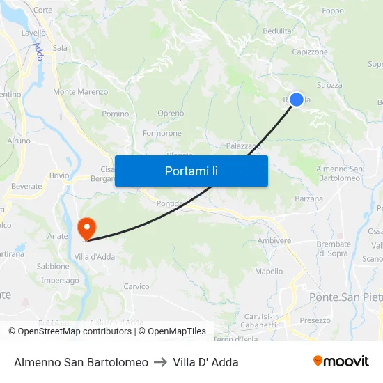 Almenno San Bartolomeo to Villa D' Adda map