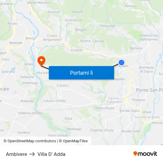 Ambivere to Villa D' Adda map