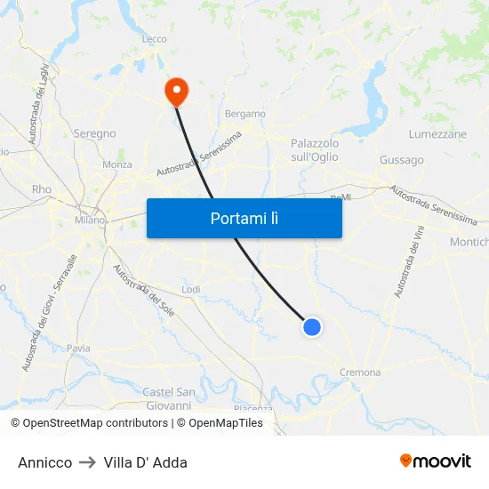 Annicco to Villa D' Adda map