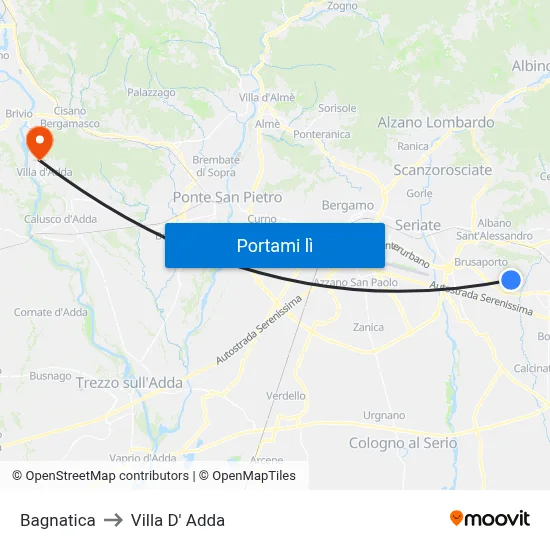 Bagnatica to Villa D' Adda map