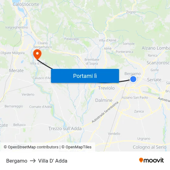 Bergamo to Villa D' Adda map