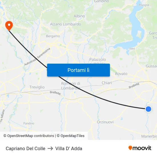 Capriano Del Colle to Villa D' Adda map