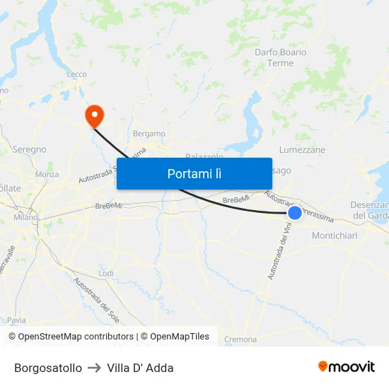 Borgosatollo to Villa D' Adda map