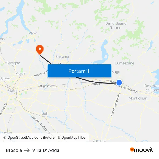 Brescia to Villa D' Adda map