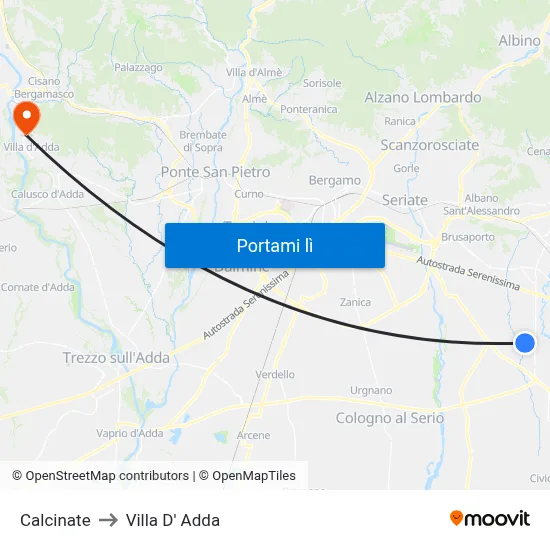 Calcinate to Villa D' Adda map