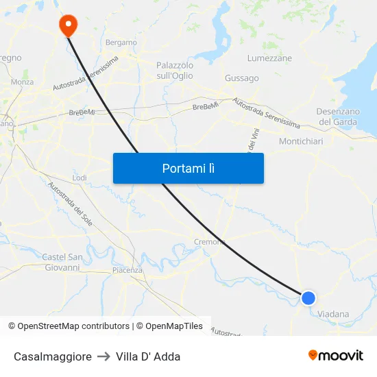 Casalmaggiore to Villa D' Adda map