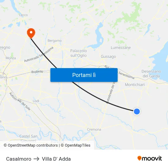Casalmoro to Villa D' Adda map