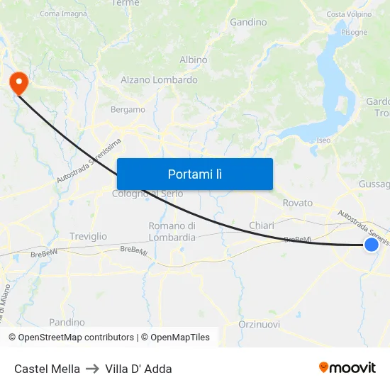 Castel Mella to Villa D' Adda map