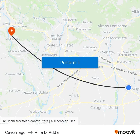Cavernago to Villa D' Adda map