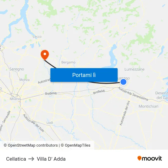 Cellatica to Villa D' Adda map