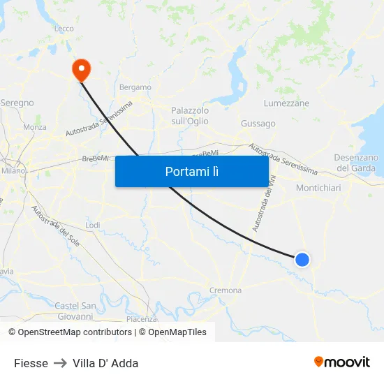 Fiesse to Villa D' Adda map