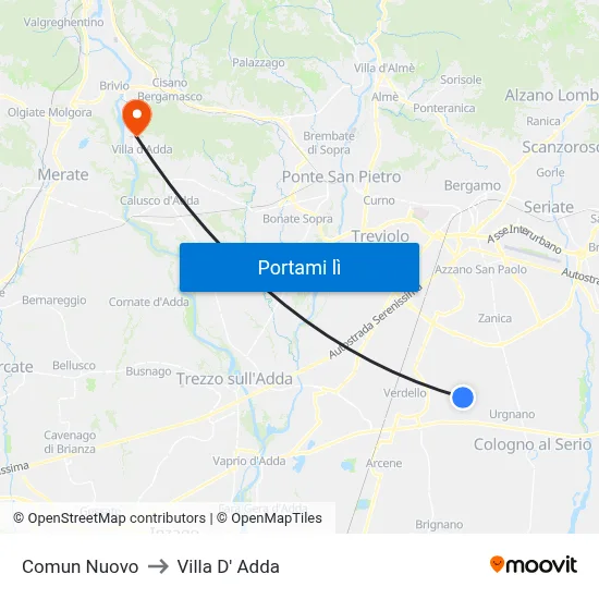 Comun Nuovo to Villa D' Adda map