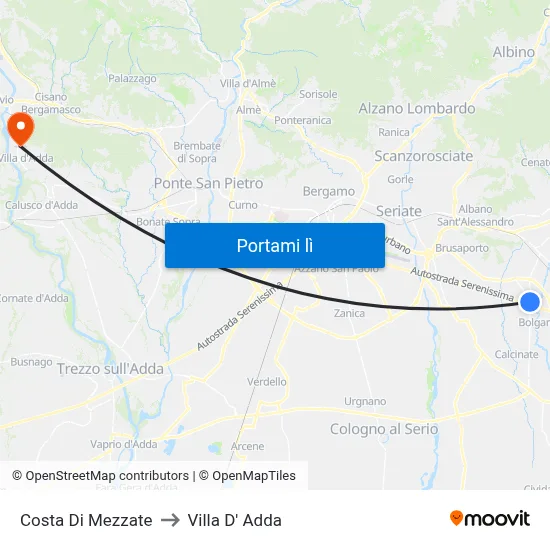 Costa Di Mezzate to Villa D' Adda map