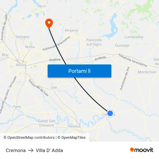 Cremona to Villa D' Adda map