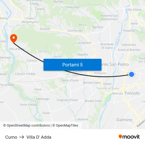 Curno to Villa D' Adda map