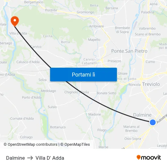 Dalmine to Villa D' Adda map