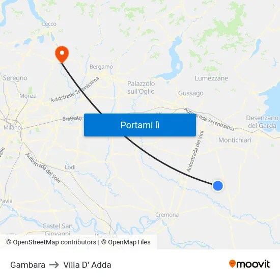 Gambara to Villa D' Adda map