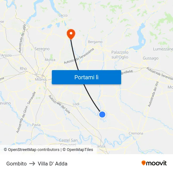 Gombito to Villa D' Adda map