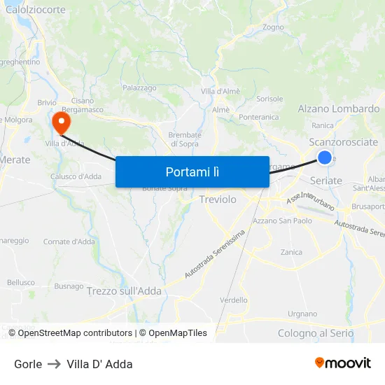Gorle to Villa D' Adda map