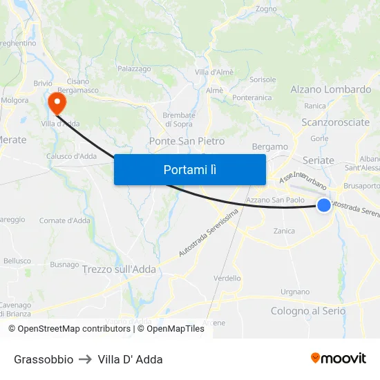 Grassobbio to Villa D' Adda map