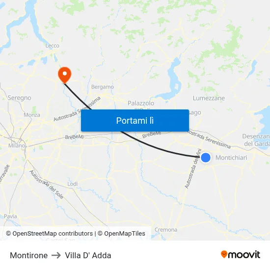 Montirone to Villa D' Adda map