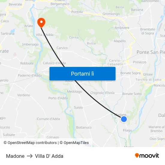 Madone to Villa D' Adda map