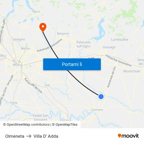 Olmeneta to Villa D' Adda map