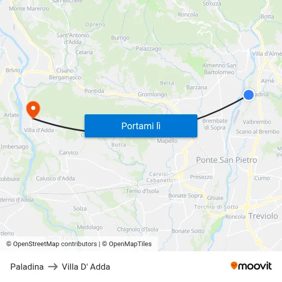 Paladina to Villa D' Adda map
