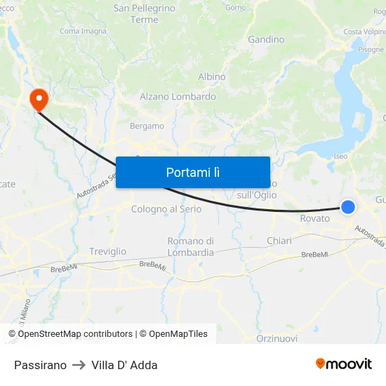 Passirano to Villa D' Adda map