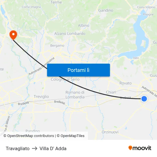 Travagliato to Villa D' Adda map