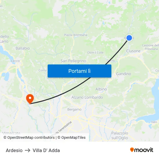 Ardesio to Villa D' Adda map