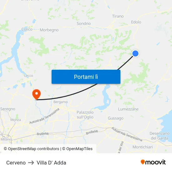 Cerveno to Villa D' Adda map