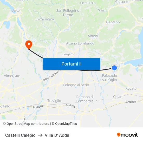 Castelli Calepio to Villa D' Adda map