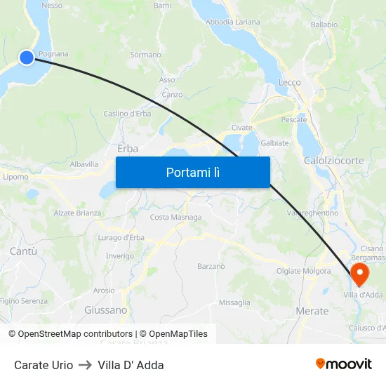 Carate Urio to Villa D' Adda map