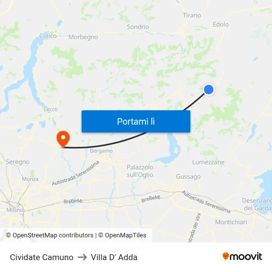 Cividate Camuno to Villa D' Adda map