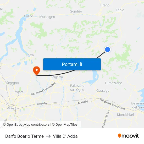 Darfo Boario Terme to Villa D' Adda map