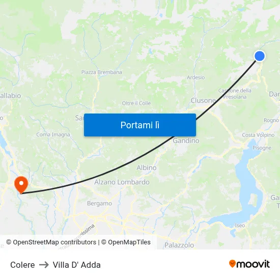Colere to Villa D' Adda map