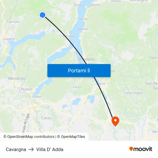 Cavargna to Villa D' Adda map