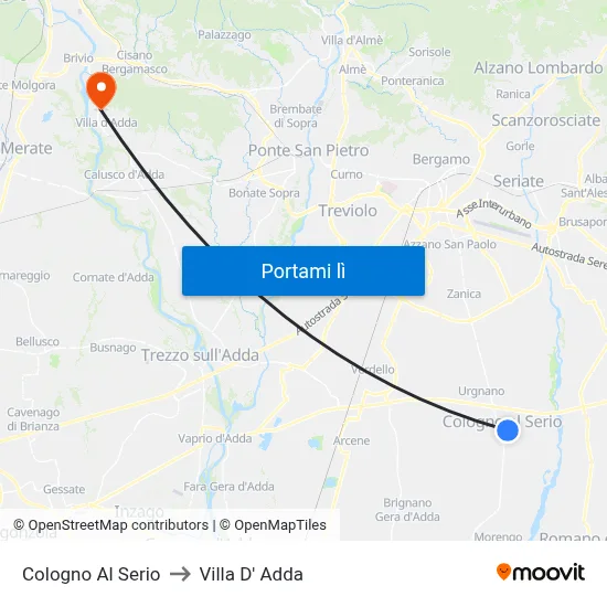 Cologno Al Serio to Villa D' Adda map