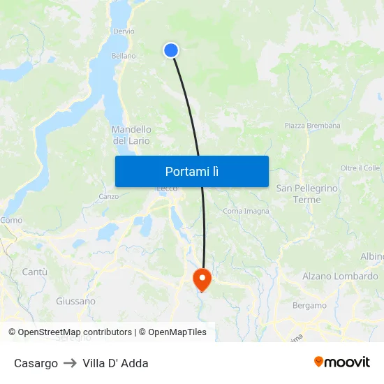 Casargo to Villa D' Adda map