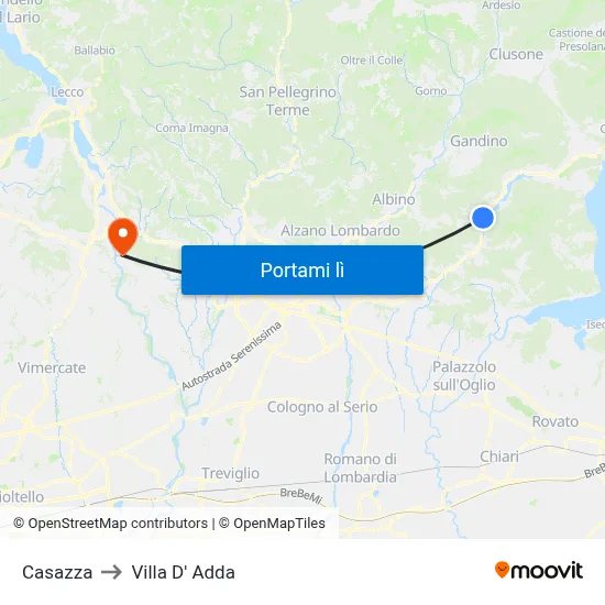 Casazza to Villa D' Adda map