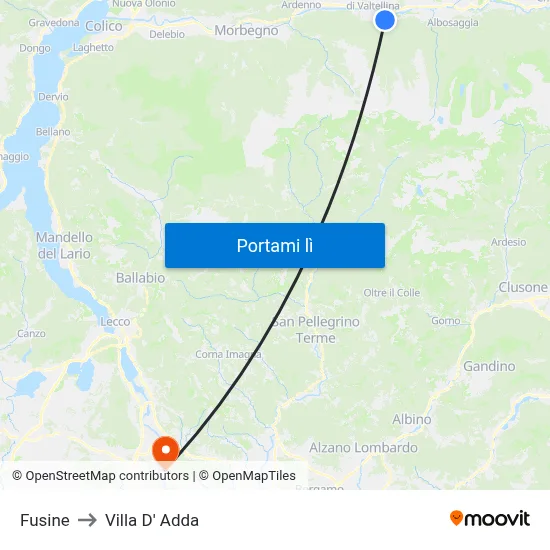 Fusine to Villa D' Adda map
