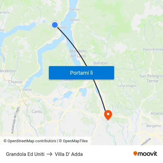 Grandola Ed Uniti to Villa D' Adda map
