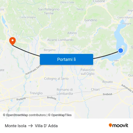 Monte Isola to Villa D' Adda map