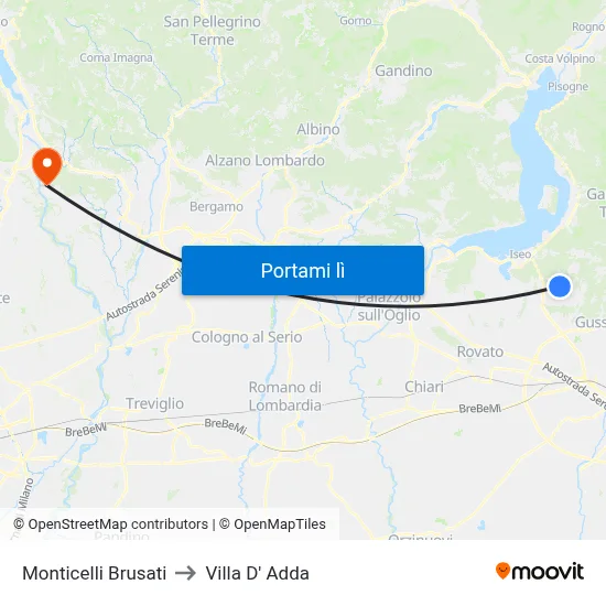 Monticelli Brusati to Villa D' Adda map